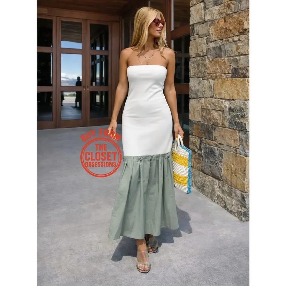ZARA Strapless Pleated Midi Dress NWT – White & Sage Green – Sizes M & L - Picture 6 of 16